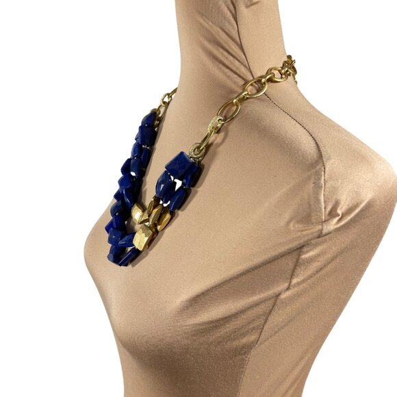 Stella and Dot Bahari Necklace Blue Gold Tone Chunky Statement - Picture 2 of 5